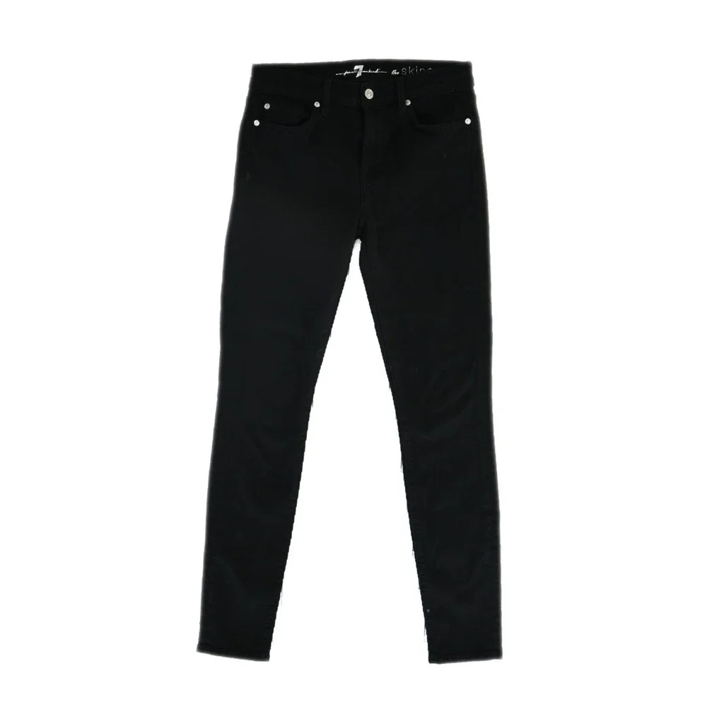 7 For All Mankind Women's Size 27 The Skinny Black Mid Rise Stretch Jeans
